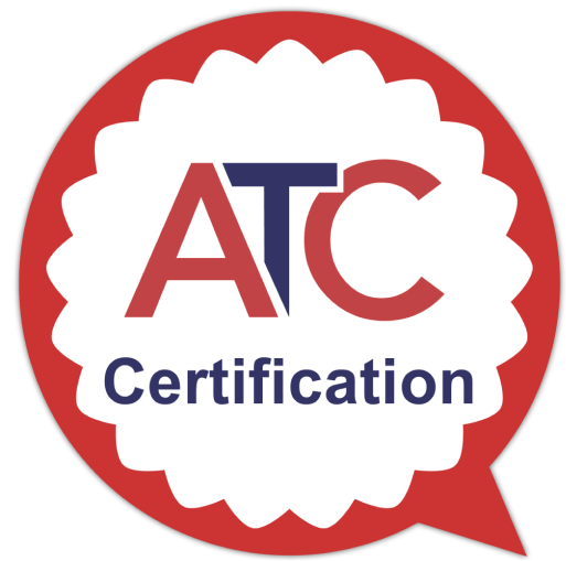 A red and white badge with the text ATC Certification in bold letters.