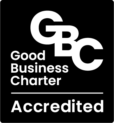 GBC Good Business Charter Accredited logo on a black background.