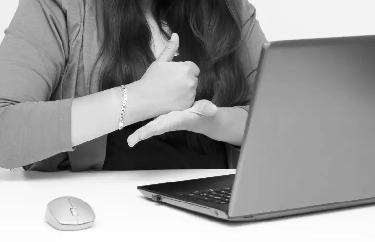 A British sign language interpreting session over video remote solution.