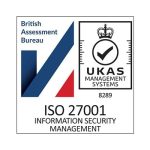 ISO 27001 Information Security Management certification logo from British Assessment Bureau and UKAS.