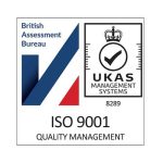 ISO 9001 Quality Management certification logo with British Assessment Bureau and UKAS Management Systems.