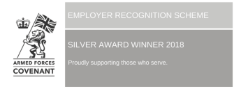Armed Forces Covenant Silver Award Winner 2018, Employer Recognition Scheme, supporting those who serve.